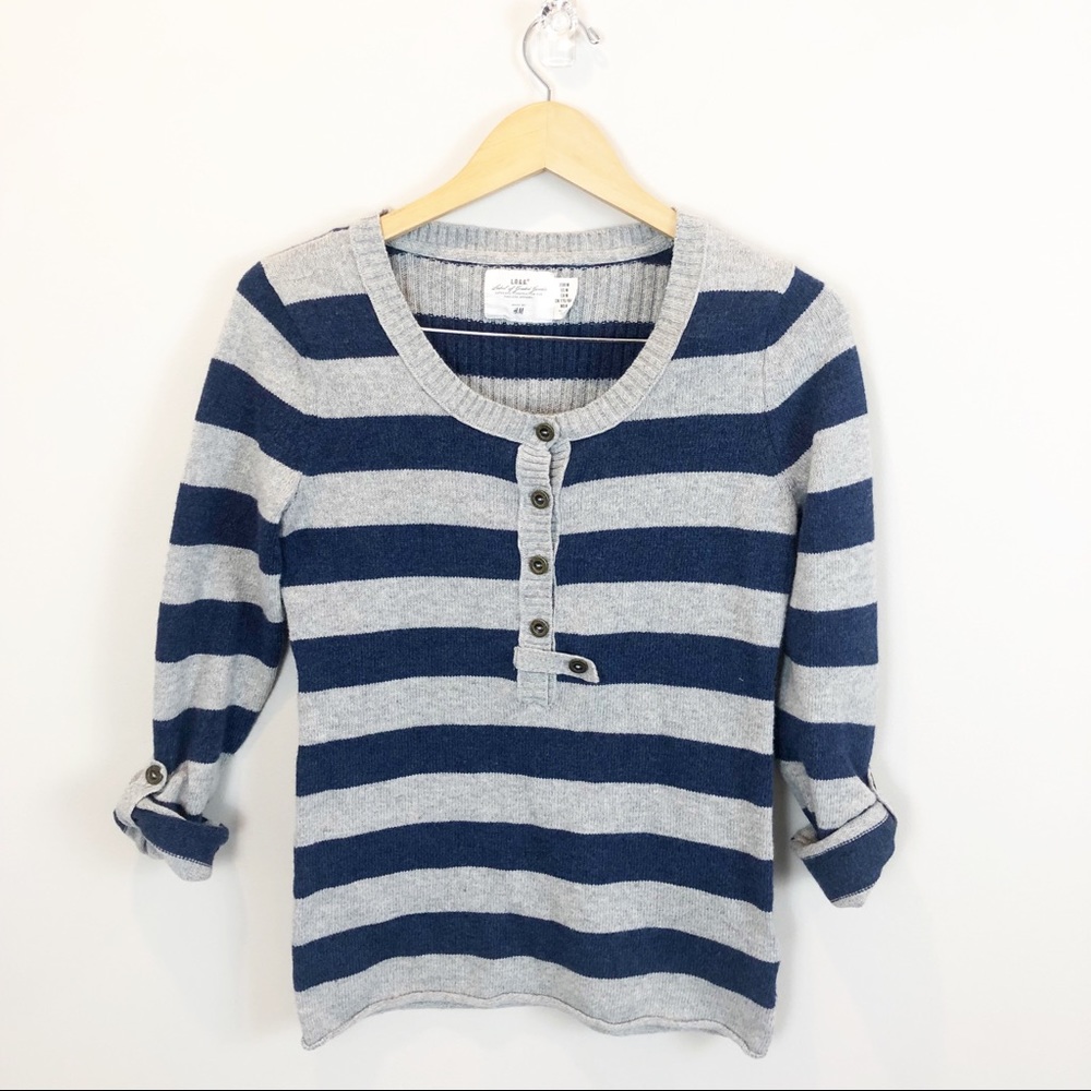 H&M Gray and Navy Striped Sweater
